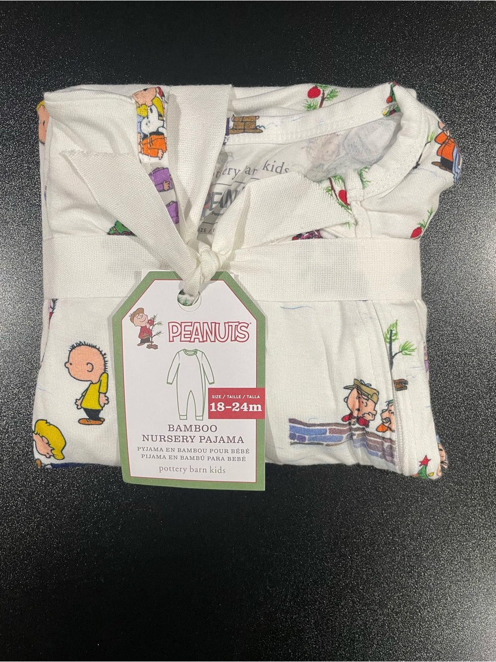 Pottery Barn Kids White Peanuts Bamboo Pajamas. NWT Fits 18-24 mo. 🎄💤